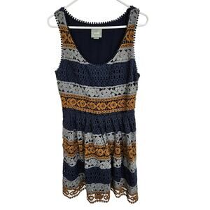 Maeve Dress Mini Dress Fit Flare Dress Crochet Dress Scoop Neck Dress 8 Blue